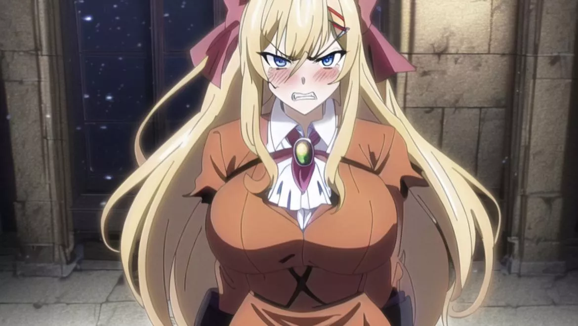 Color 1girl, blonde, blue_eyes, blushing, angry, ribbons, ropes, glaring, bound_arms, restrained