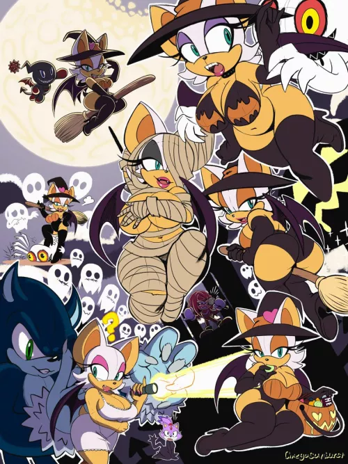 The many Halloween costumes of Rouge (omegasunburst)