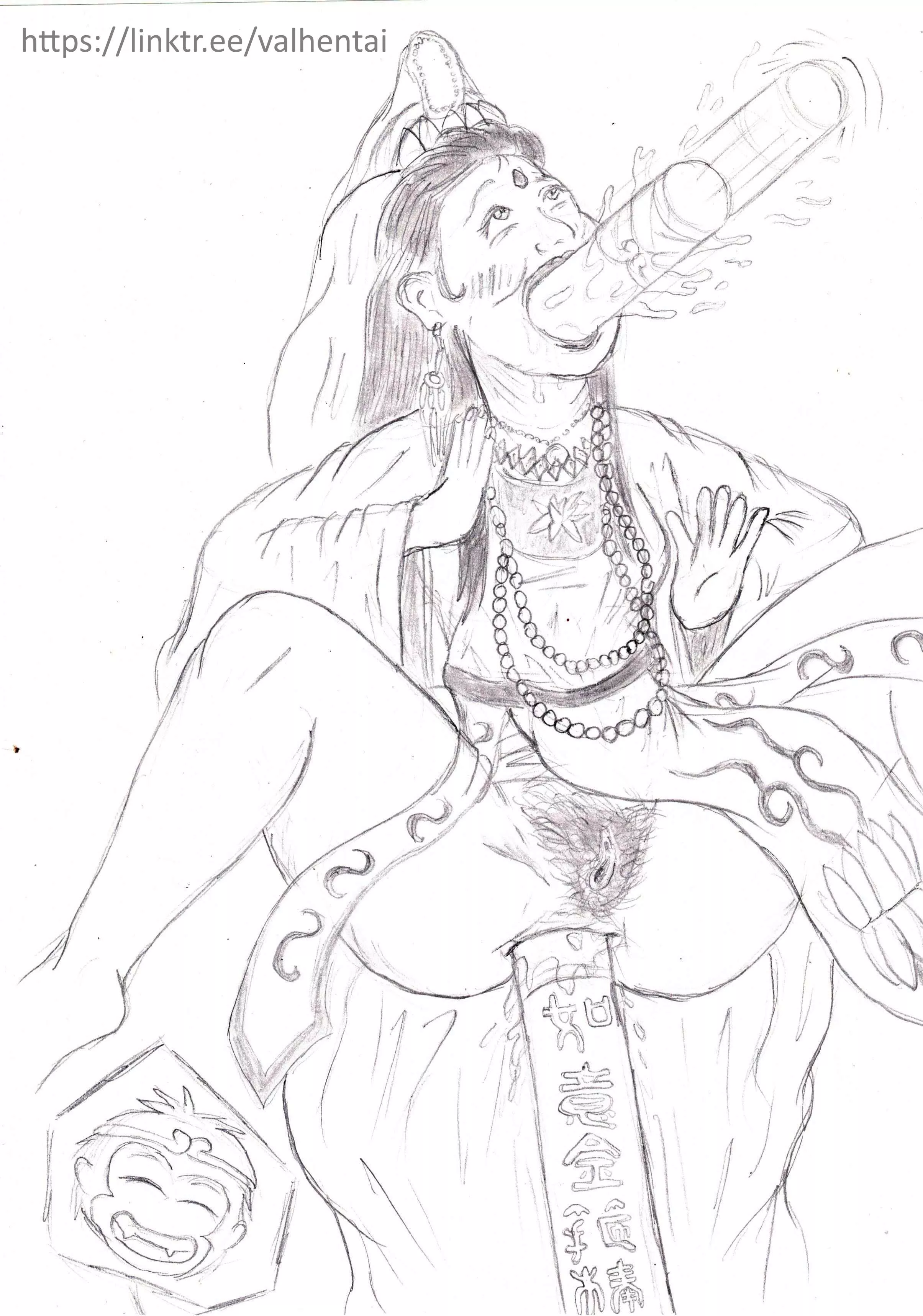 Guanyin having trouble taming Sun Wukong