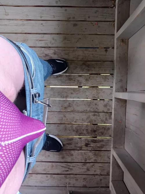 Outside pants dropped wearing a jock