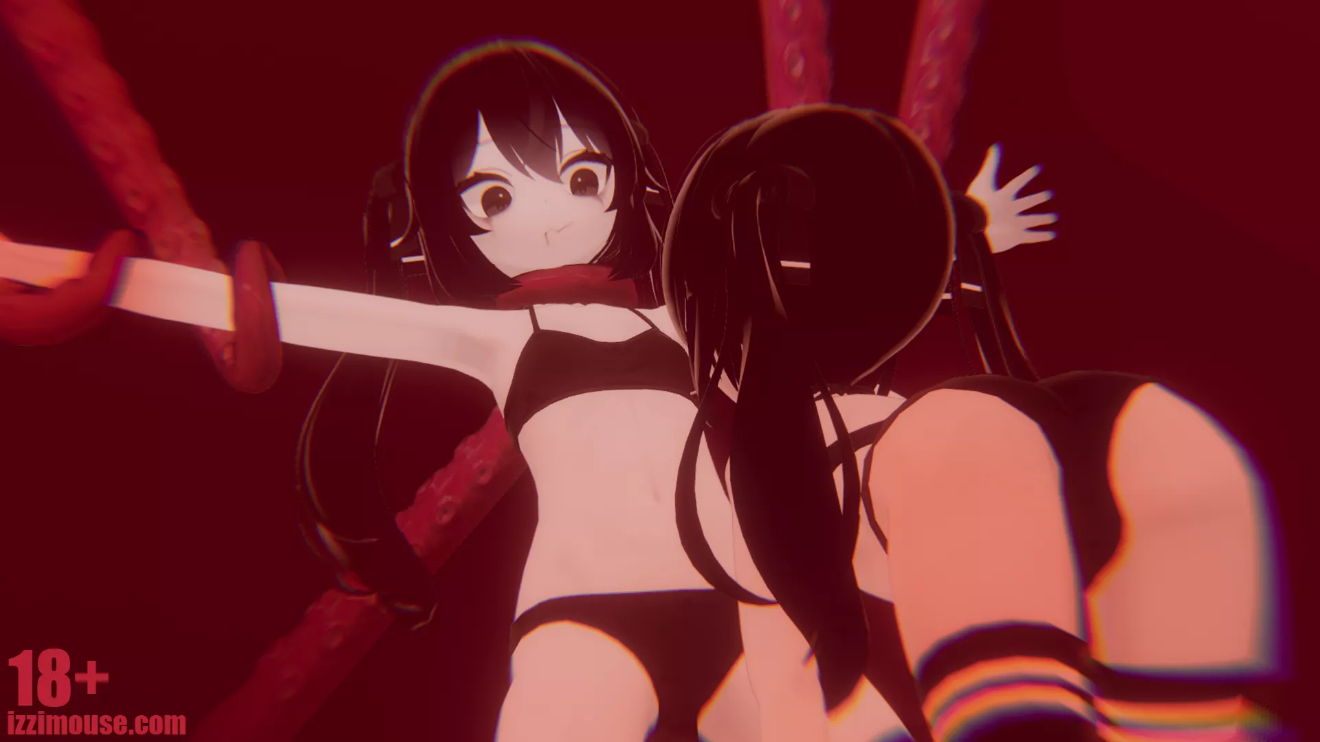 tentacle buddy holds me down while a new friend arrives (oc)