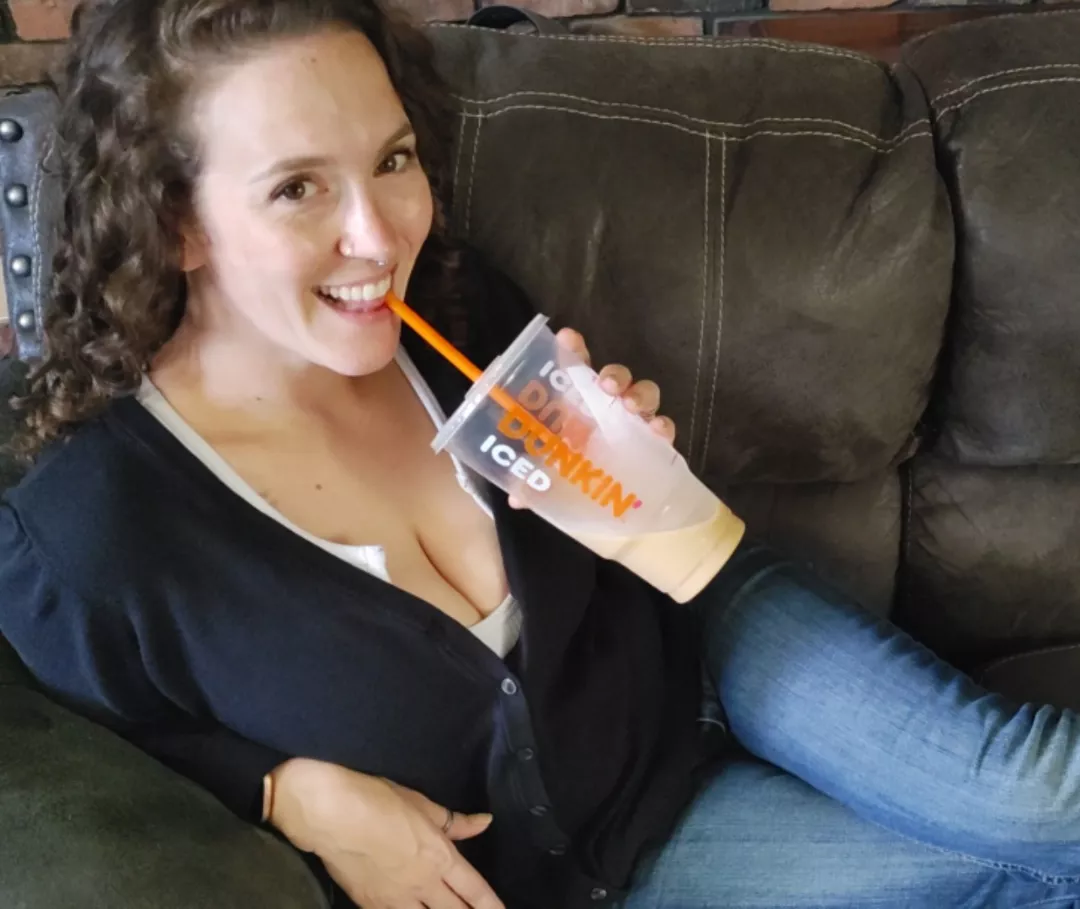 Cleavage and coffee, great start to the day