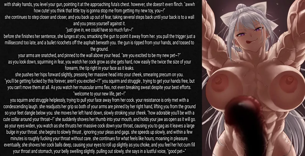 Defending yourself from a horny futa [futadom] [noncon] [light petplay] [light cumflation] [muscular] [oral] [request] artist unknown, caption by me