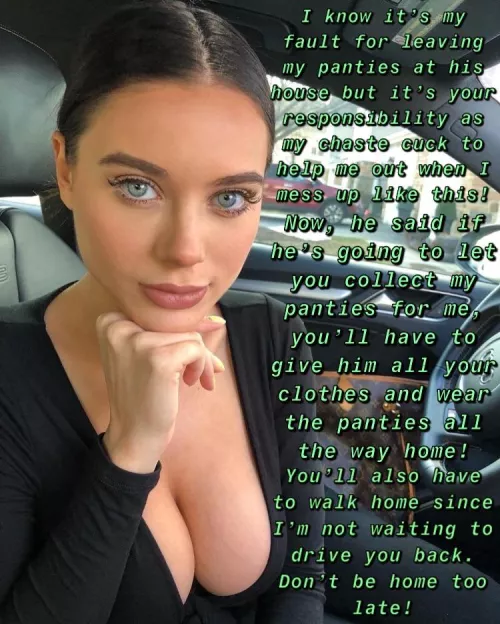 Have fun walking home wearing only her panties over your cage!