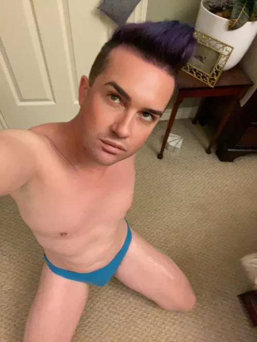 Loving the blue jockstrap today! Think blue suits me?
