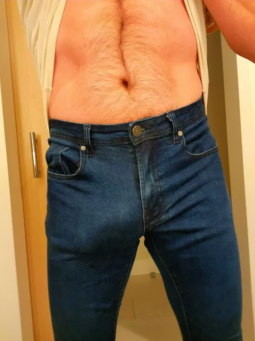 Wife bought me new jeans for the office. Wearing compression shorts to not be embarrassed, still too visible?