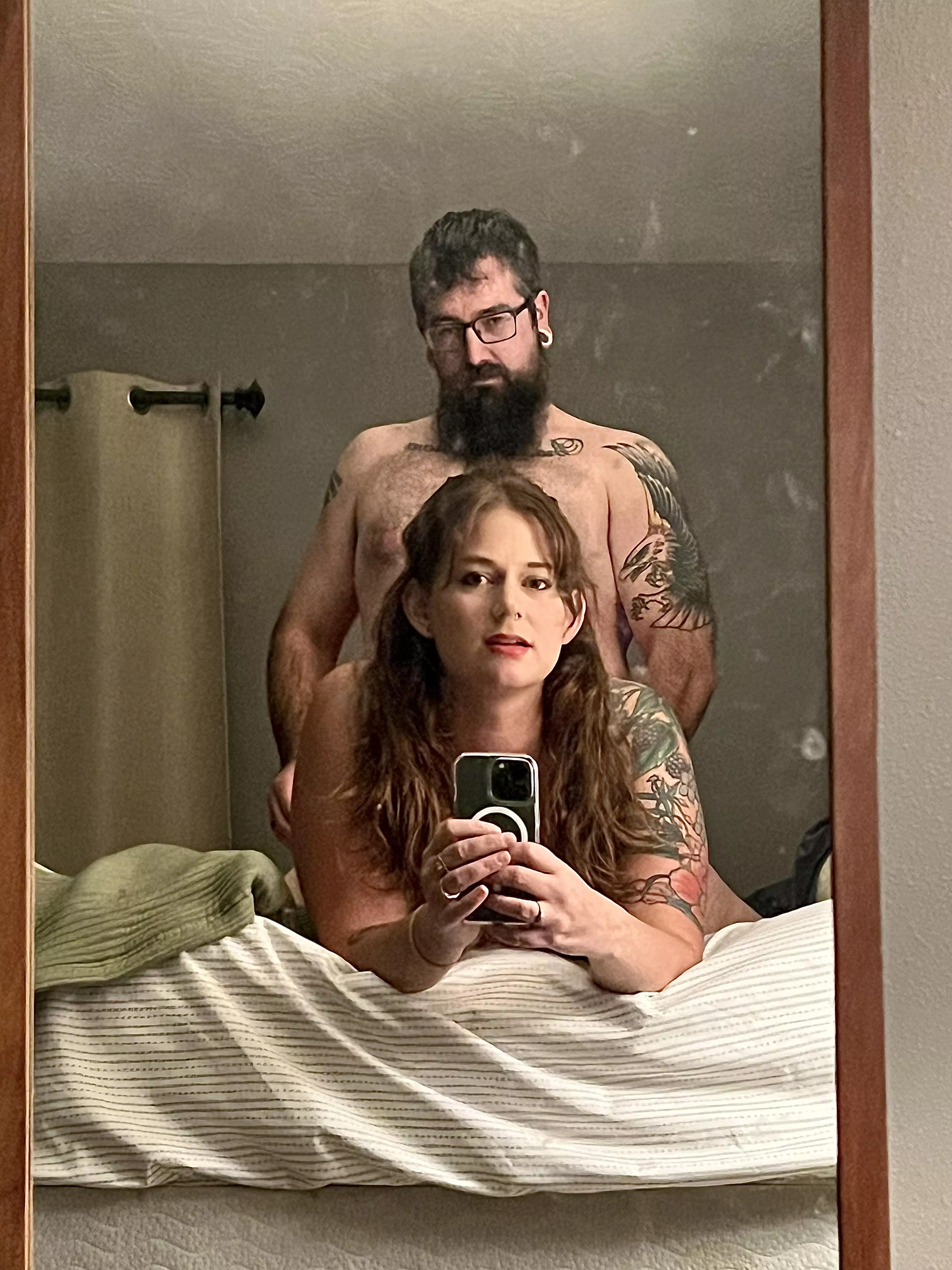 I know, our mirror is dirty but hot is hot [M F]