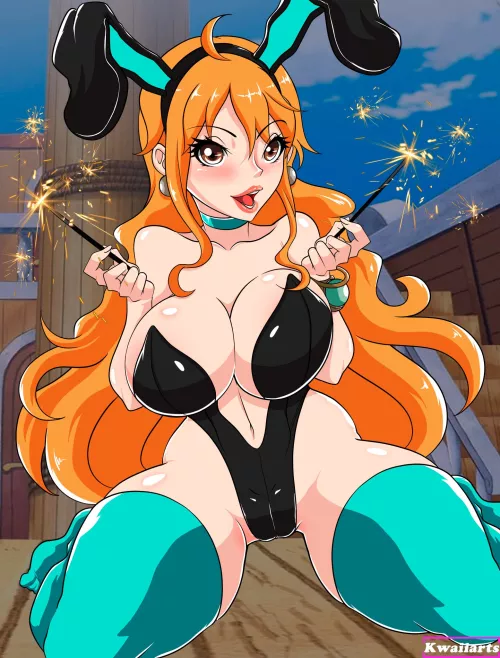 Nami in her cute bunny suit (Kawaiiarts)