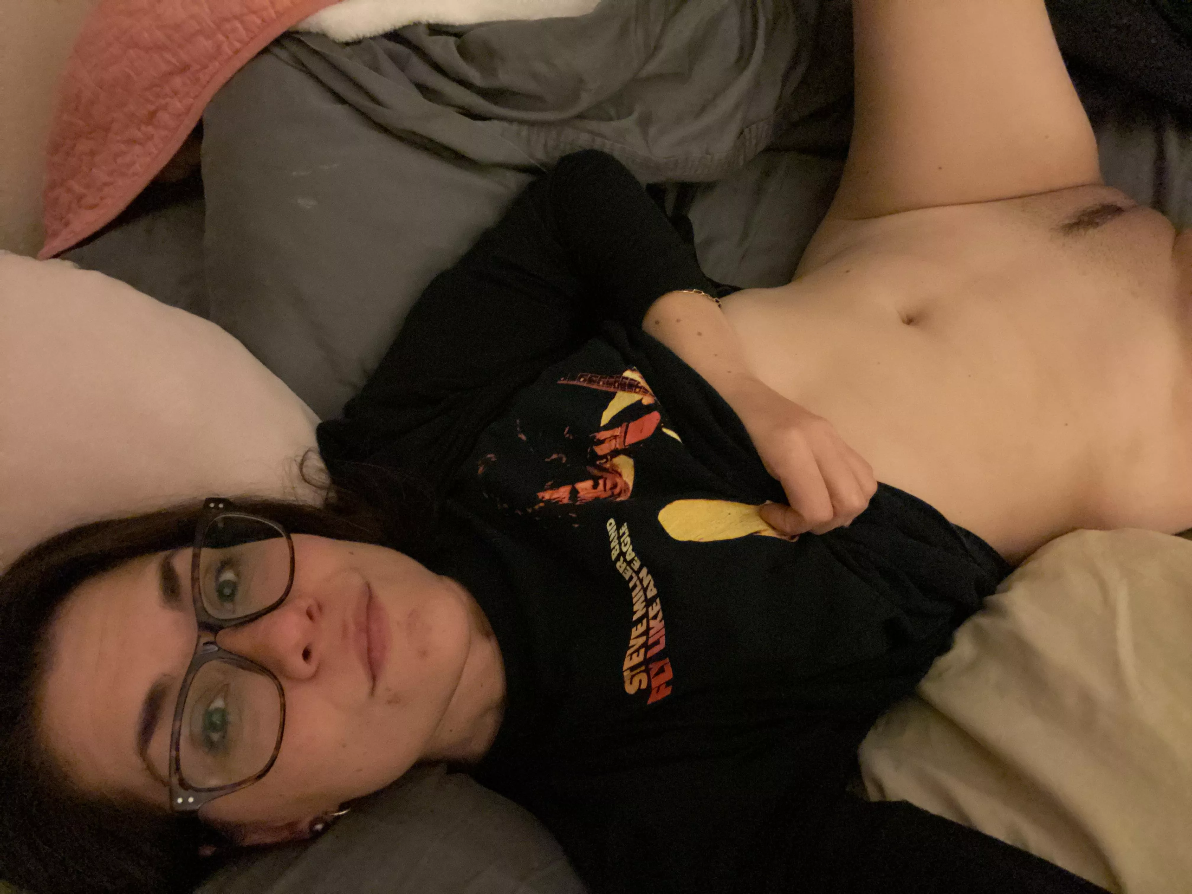 Messy make up, messy hair, cum on my pillow… I think Steve Miller would be proud. 😈