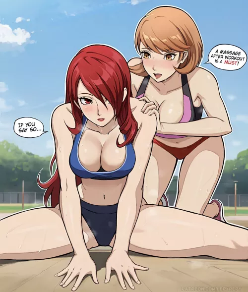 Mitsuru and Yukari stretching (LepyPepy)