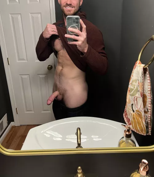 I wonder if this mirror gets tired of seeing my dick?