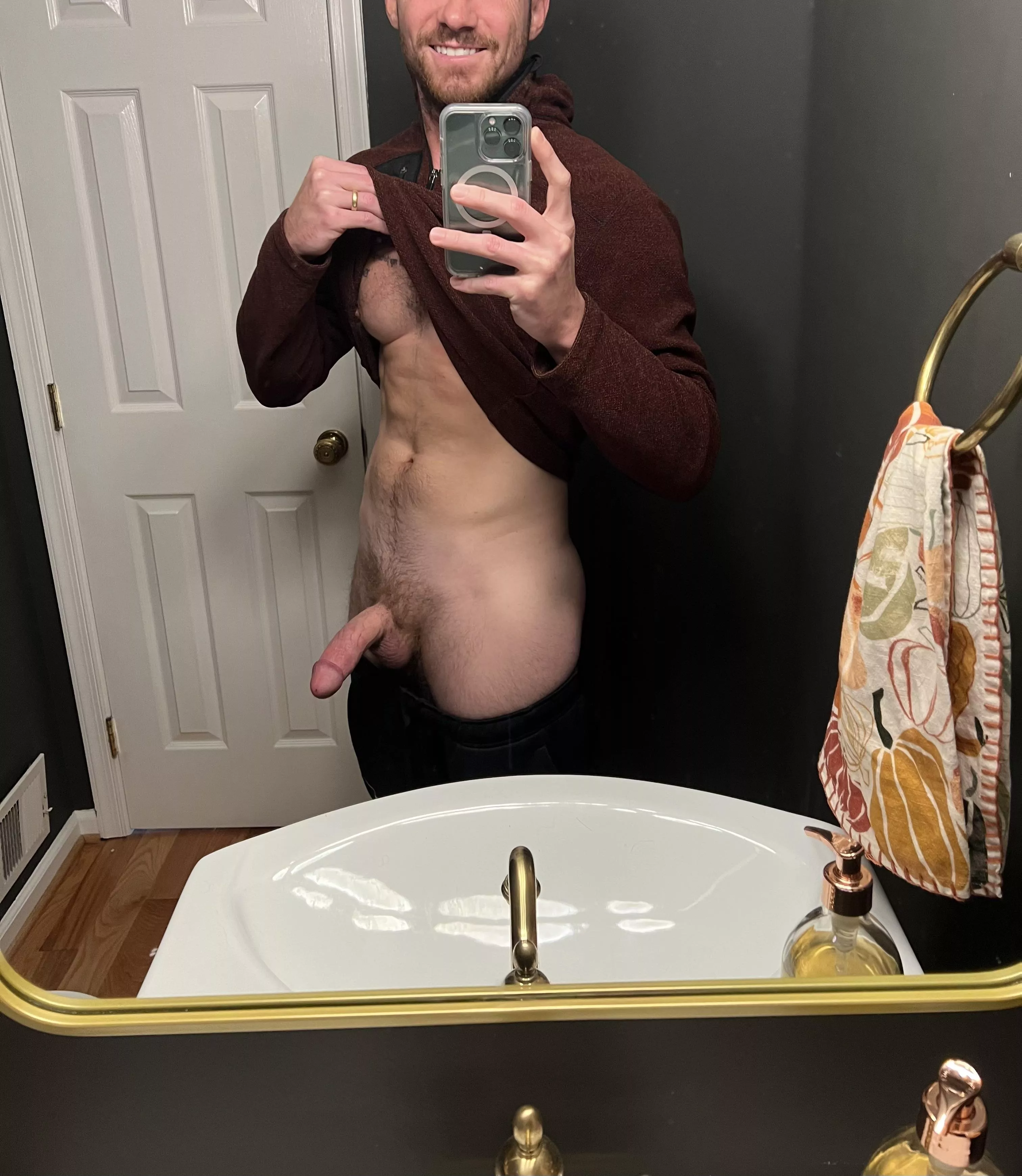 I wonder if this mirror gets tired of seeing my dick?