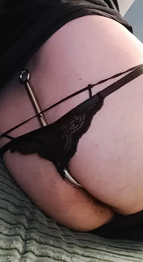Love these sexy black panties and anal hook in my ass
