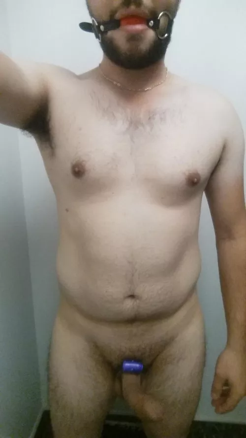 Loving my new gag keeping me quiet while my cockring buzzes