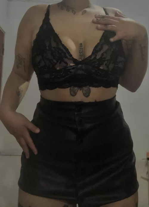 dressed in leather skirt