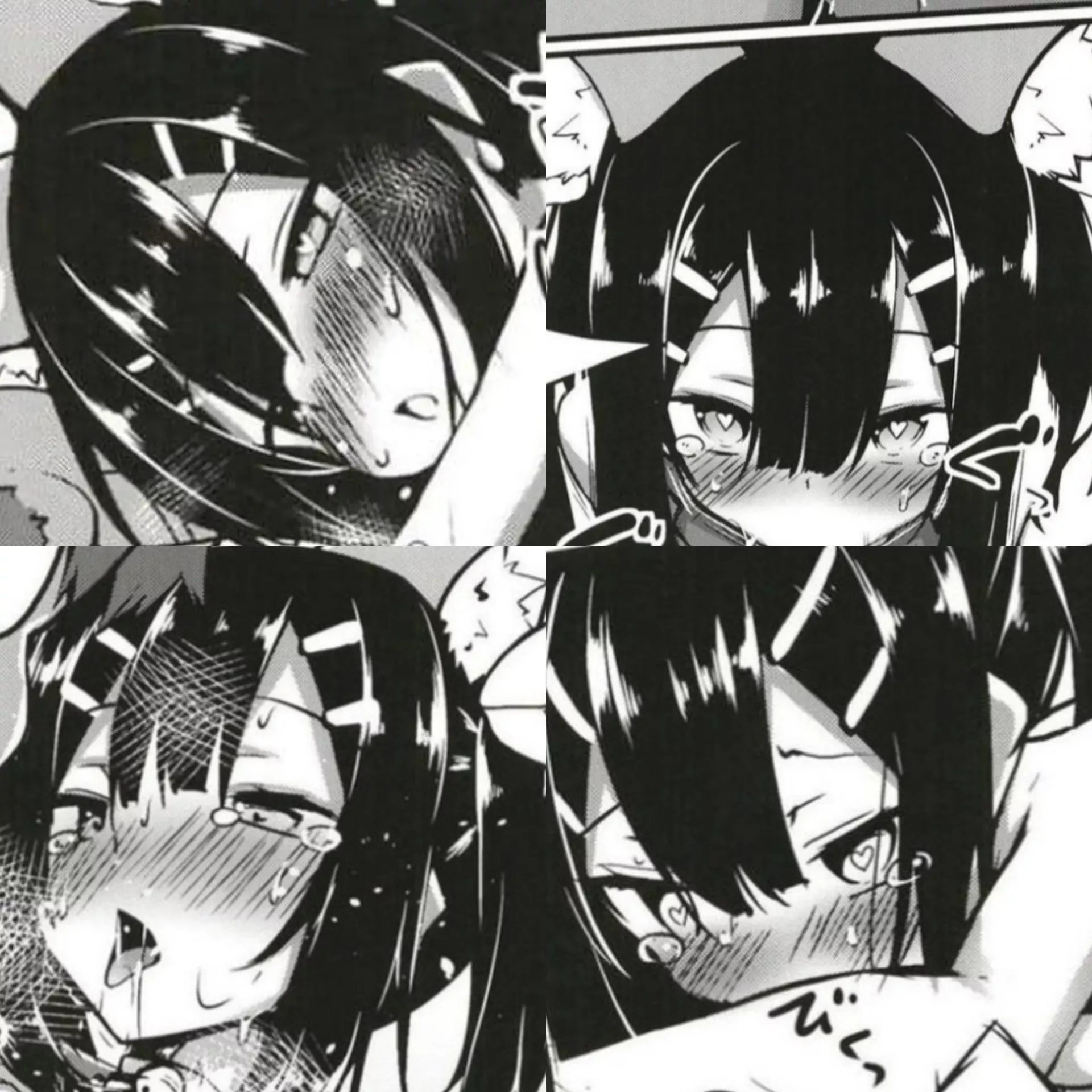 Mono 1girl ahegao animal_ear_fluff animal_ears black_hair cat_ears cat_girl close-up collage drooling face hair_between_eyes hairclip heart-shaped_pupils implied_fellatio/implied_blowjob looking_at_viewer neck_bell nose_blush open_mouth saliva_trail sfx  Mono 1girl ahegao animal_ear_fluff animal_ears black_hair cat_ears cat_girl close-up collage drooling face hair_between_eyes hairclip heart-shaped_pupils implied_fellatio/implied_blowjob looking_at_viewer neck_bell nose_blush open_mouth saliva_trail sfx