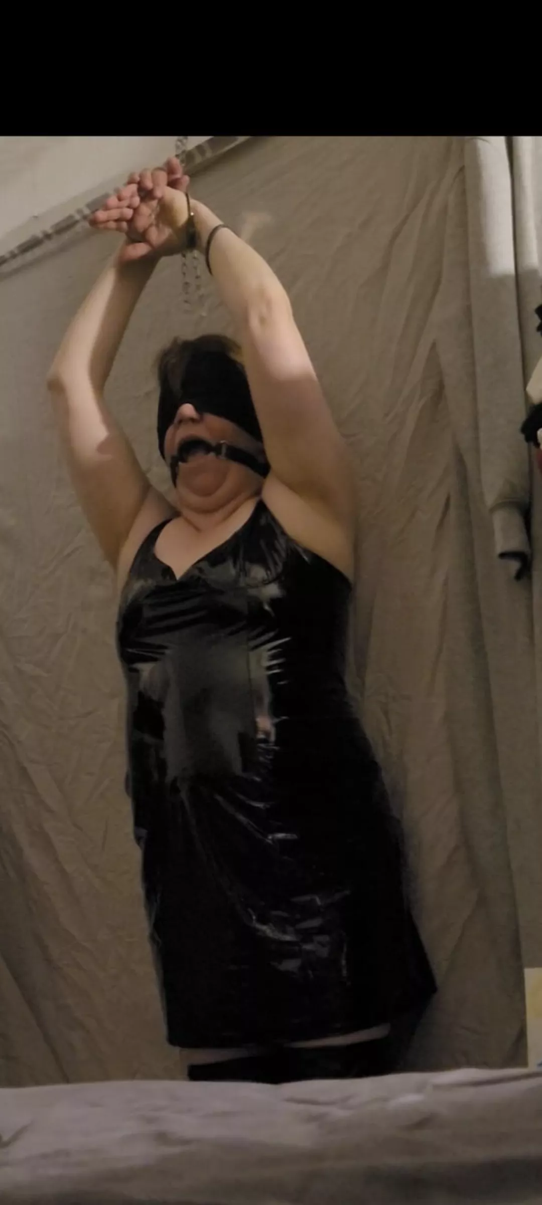 Traditional cuffs and a chain work just as well for this position. I don't think my rigid or hinged would have been as comfortable