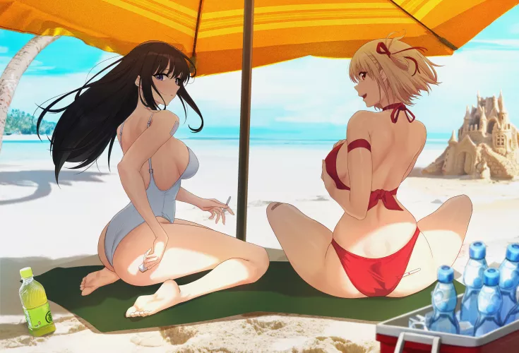 Chisato and Takina at the beach [Lycoris Recoil]