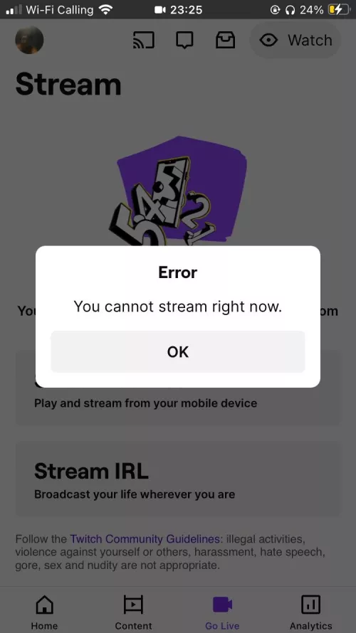 Hi guys I want to start a stream from my iPhone but this pops up