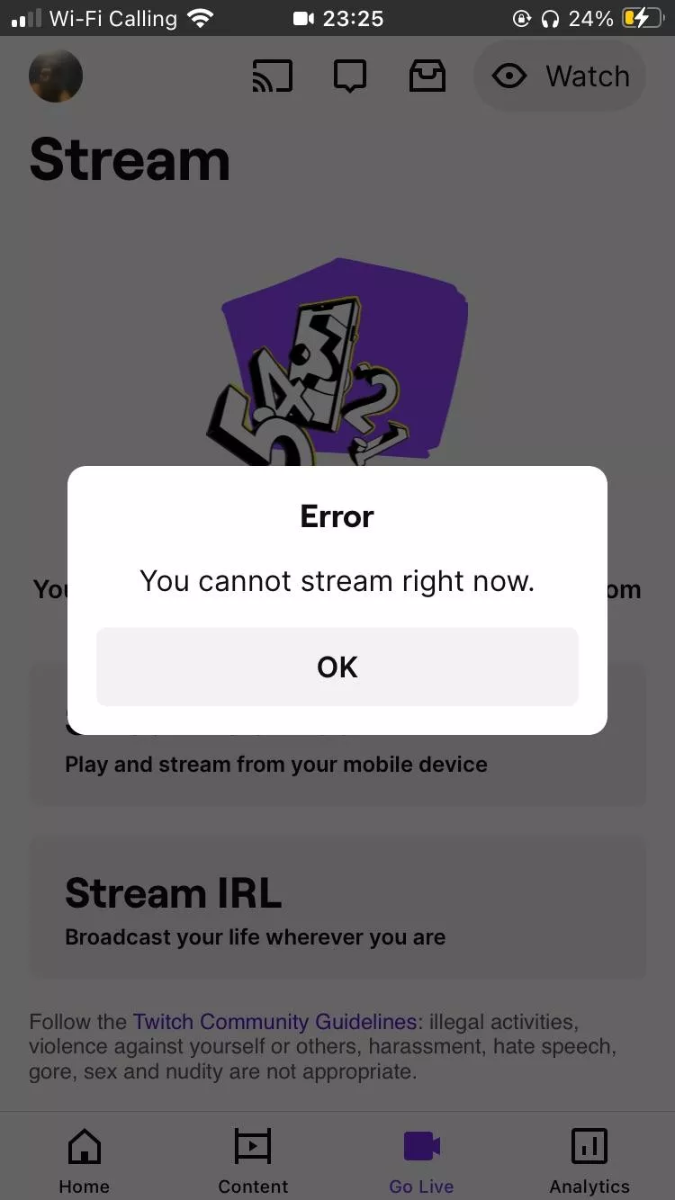 Hi guys I want to start a stream from my iPhone but this pops up
