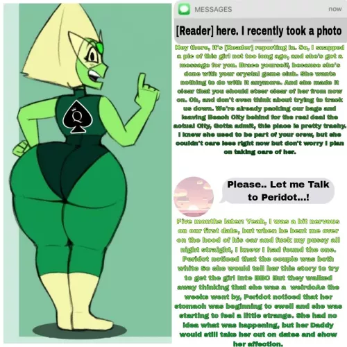 Peridot Find her daddy [Raceplay][Bully][Conflicted][Inner Thoughts][Artist: ???][PART 1/2][Impregnation] [Pregnant][Blacked][Cuck][Interracial][Tatoos][Humilliation][Bully][Sex][Nsfw]