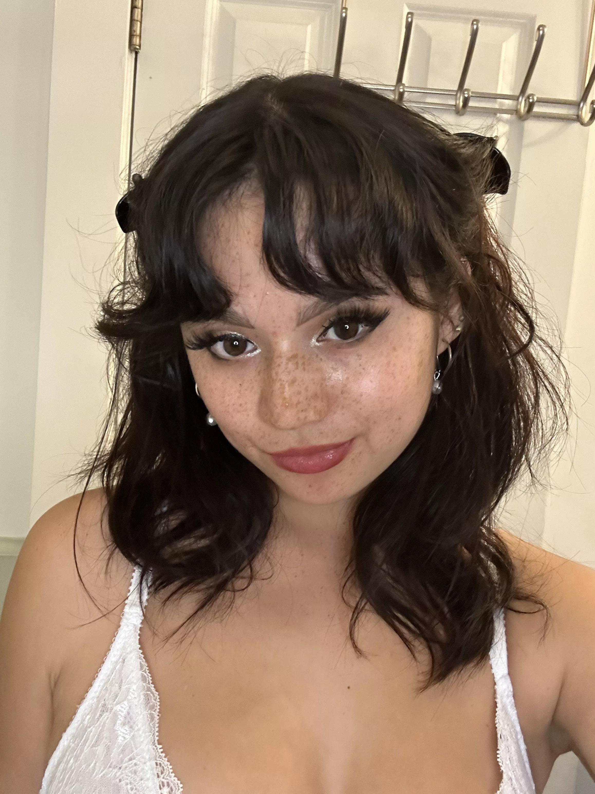 Showing off my cute little freckles.