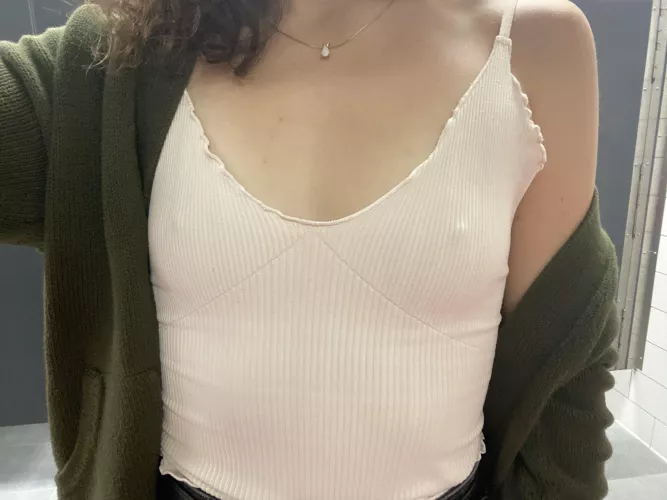 Braless in the school bathroom ;)