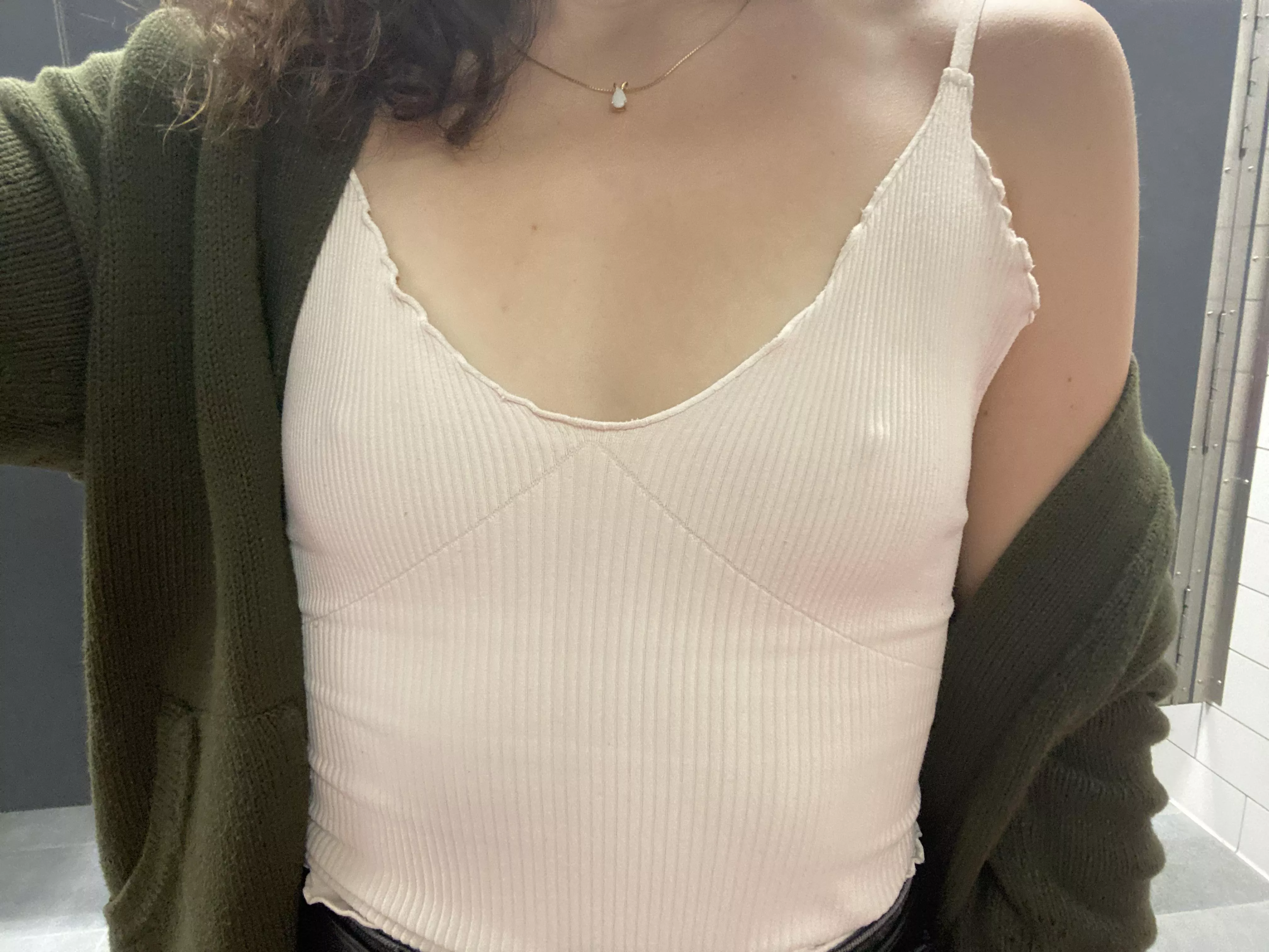 Braless in the school bathroom ;)