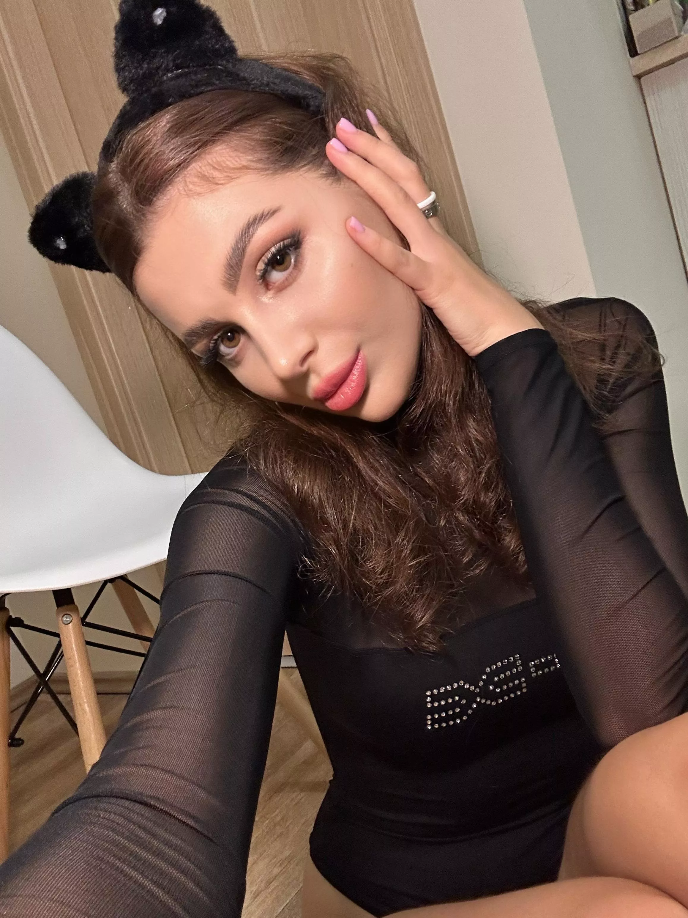 The kitty is ready to greet her owner like this every day