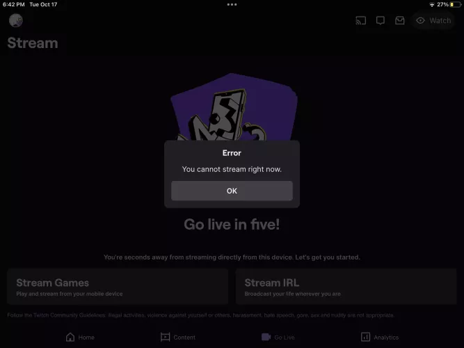 Who else is having the “can’t stream right now issue”?