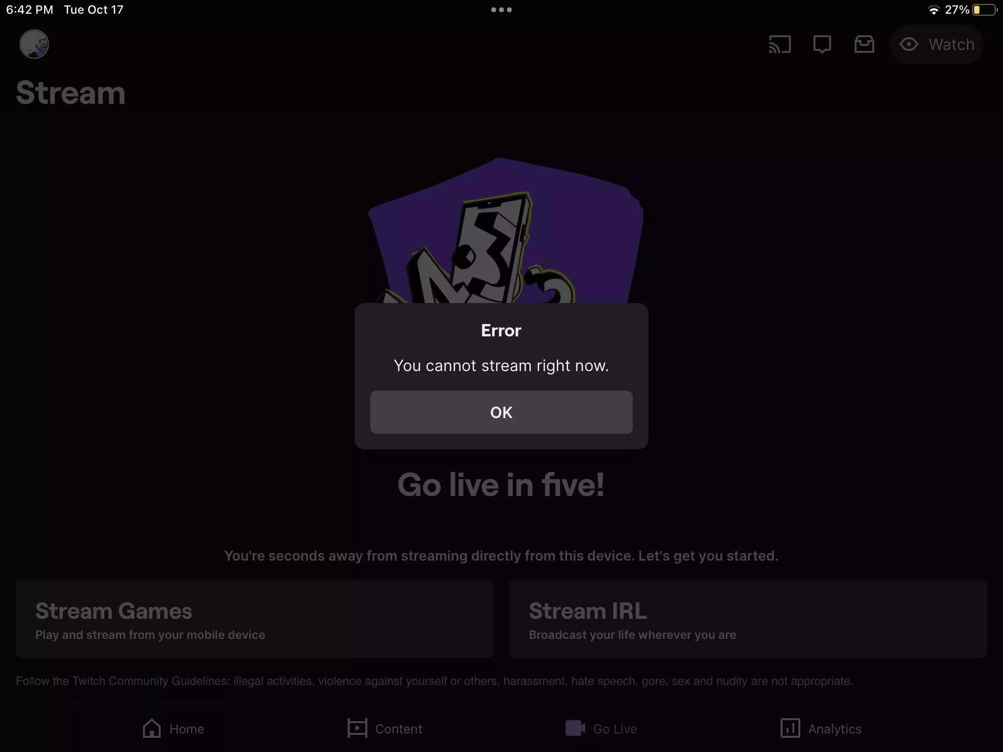 Who else is having the “can’t stream right now issue”?