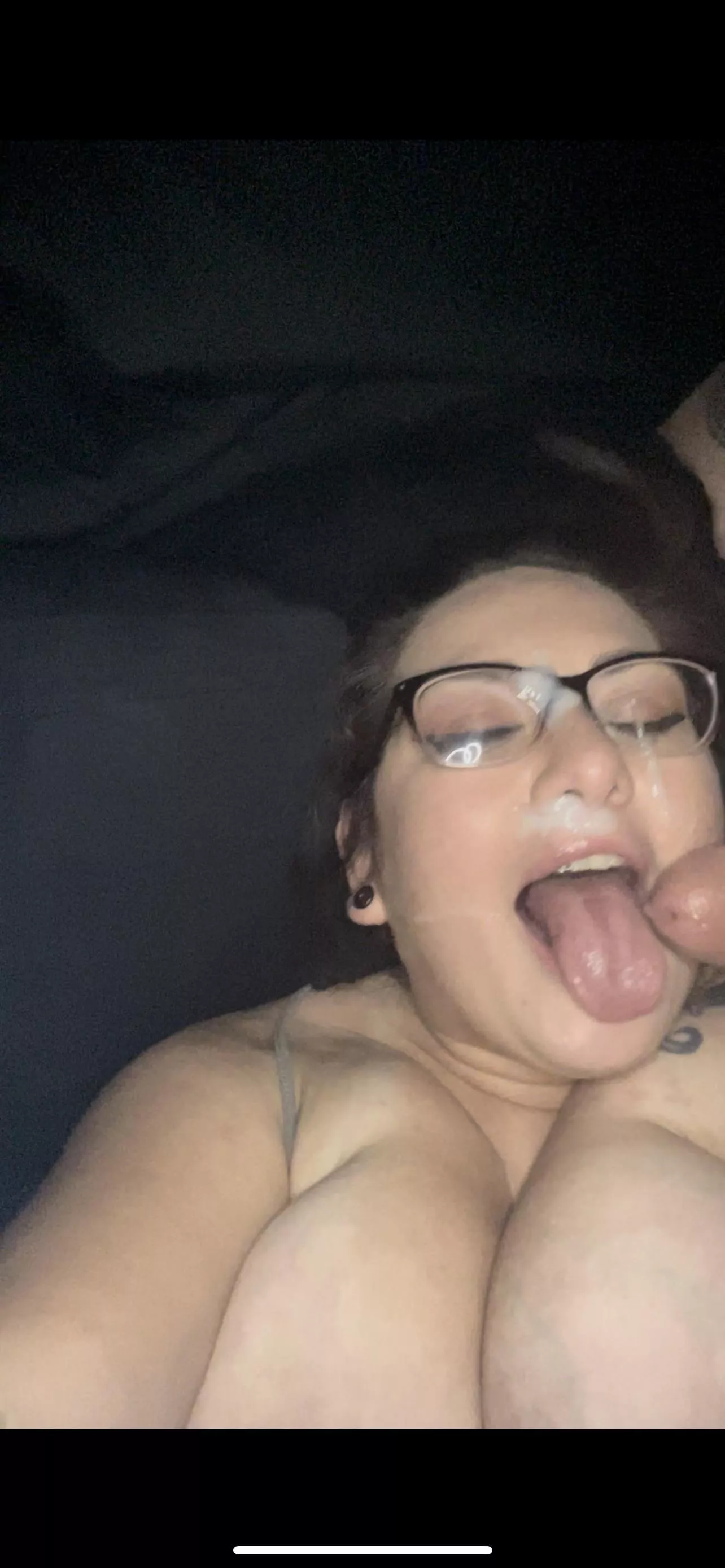 Are you cumming on my tits or my glasses?