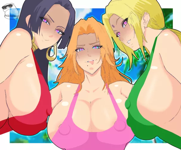 Beach day with Boa Hancock Matsumoto Rangiku and Tsunade[onepiece][bleach][Naruto](mikleodeus)