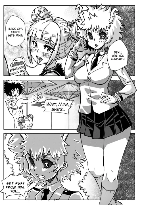 Mina gets angry at Toga for keeping Deku to herself... (Ongoing Pregnant Hero Academia comic by Mabeelz)