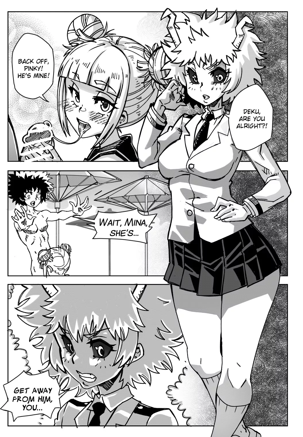 Mina gets angry at Toga for keeping Deku to herself... (Ongoing Pregnant Hero Academia comic by Mabeelz)