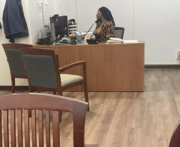 My nosy coworker caught me (f)rom across the room