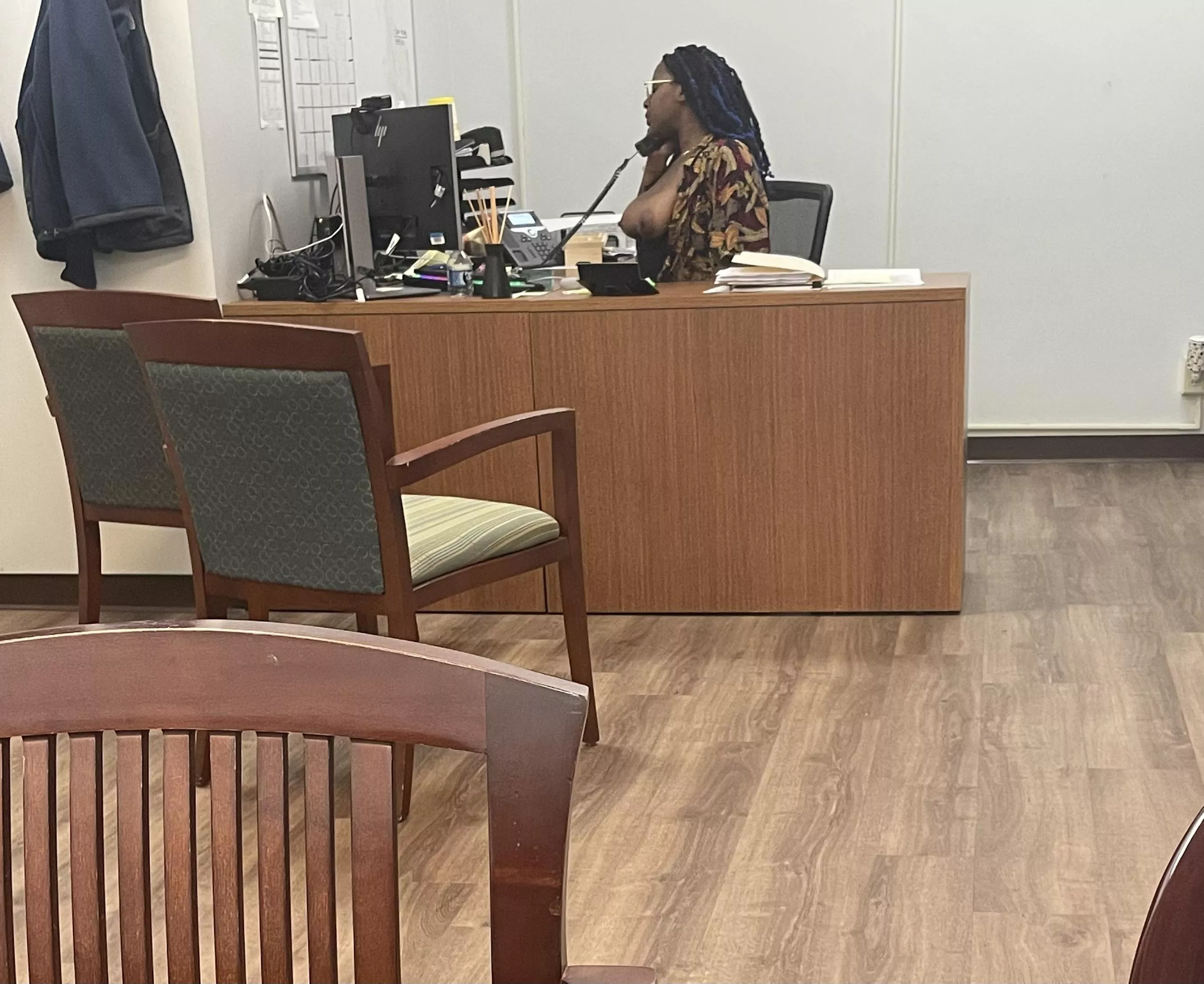 My nosy coworker caught me (f)rom across the room