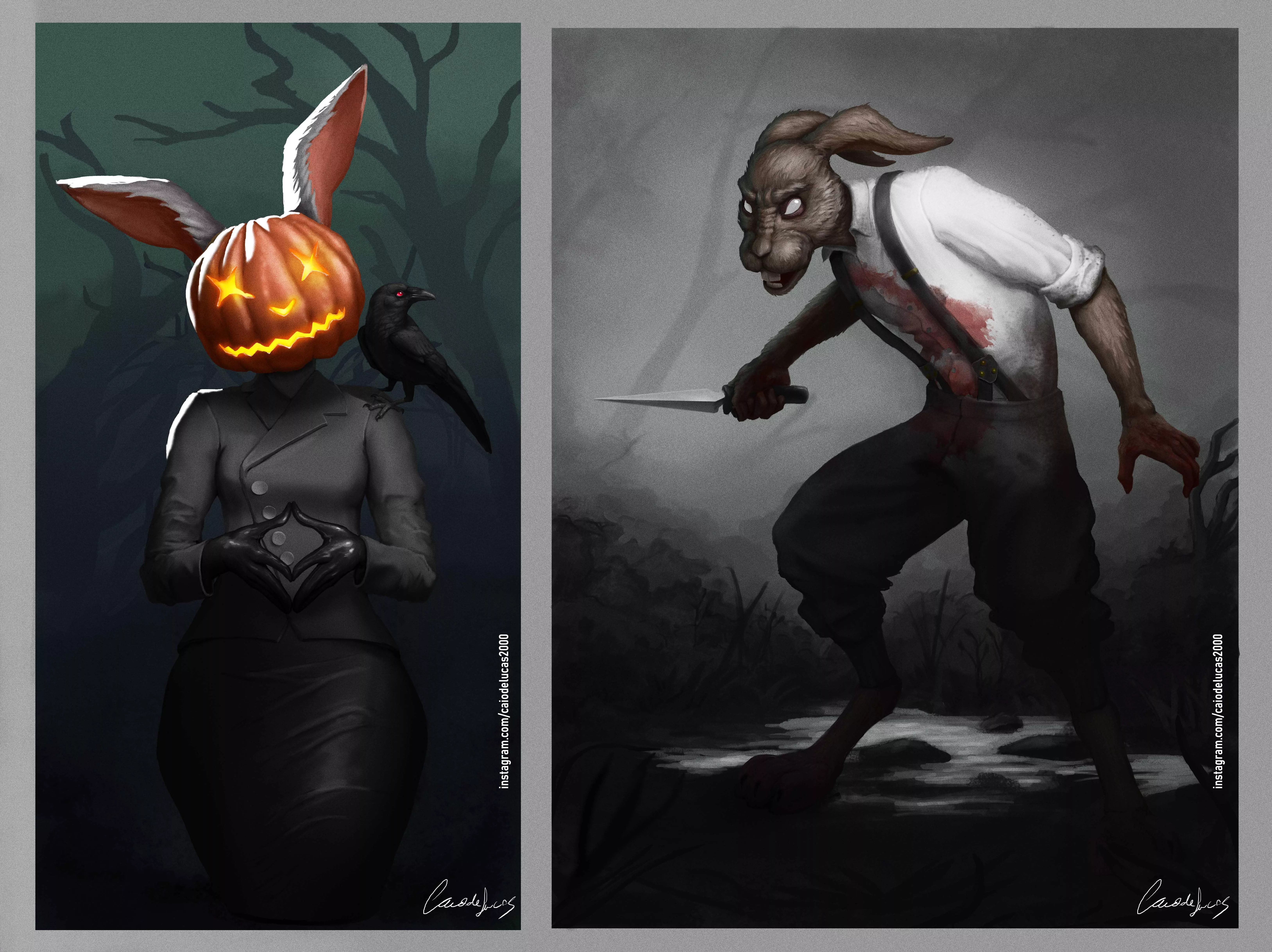 [OC] Halloween art! I decided to create some spooky bunnies since i don't see them here frequently...