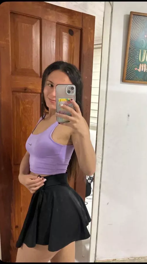 Sports bra and miniskirt 😉