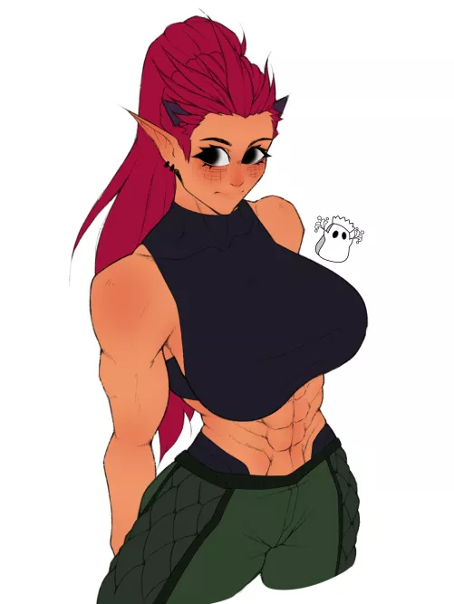 a DTIYS challenge of a big and strong muscular elf girl :> (@SpellKasper)