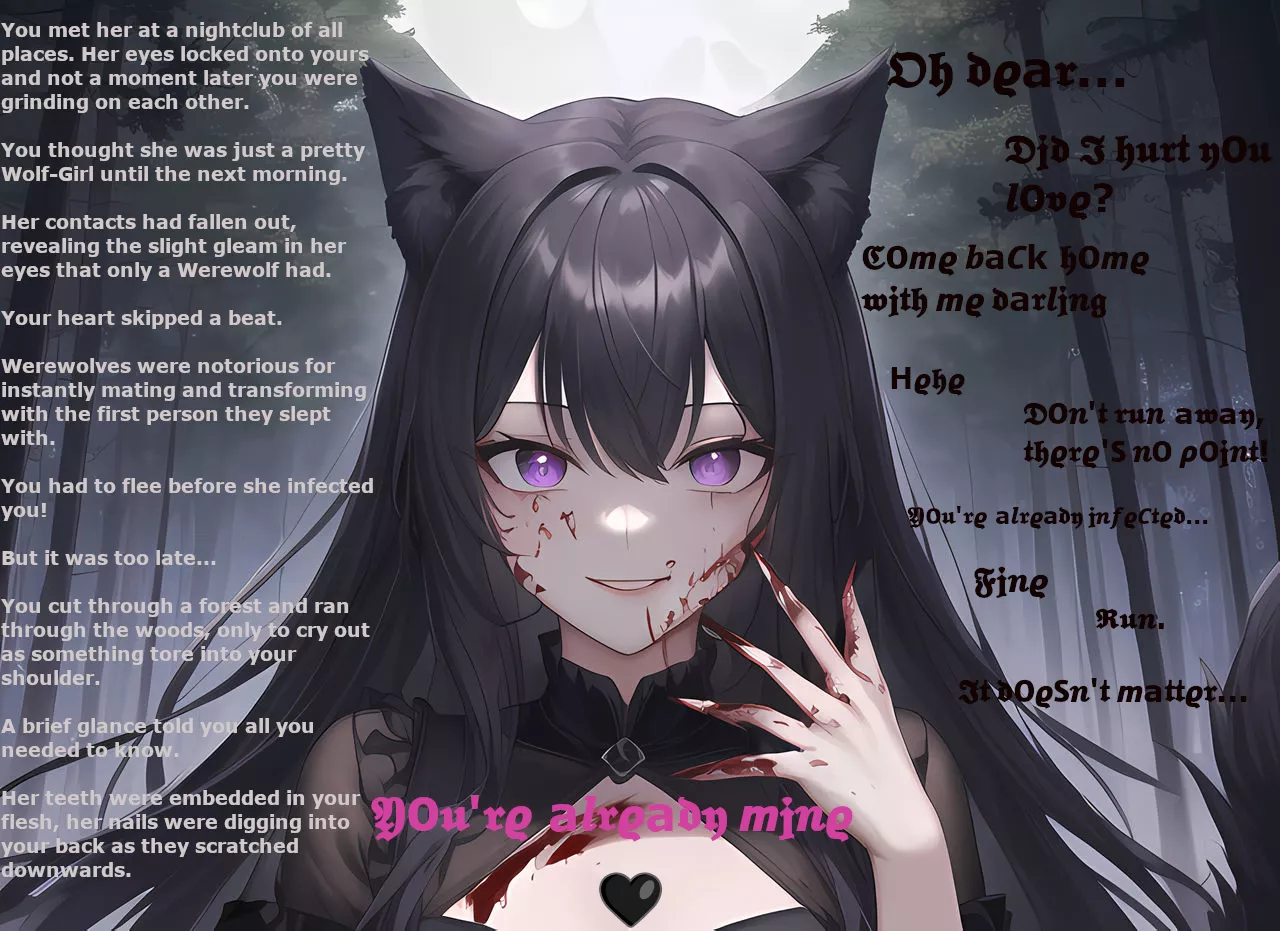 You Will Be Hers! (Part 1) [Monster Girl] [Werewolf] [Yandere] [Bitten] [Blood] [Tricked Into Mating] [Obsessed] [Artist: imZigs]