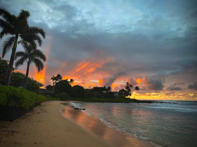 Sunrise on an empty Hawaiian beach is my favorite moment.