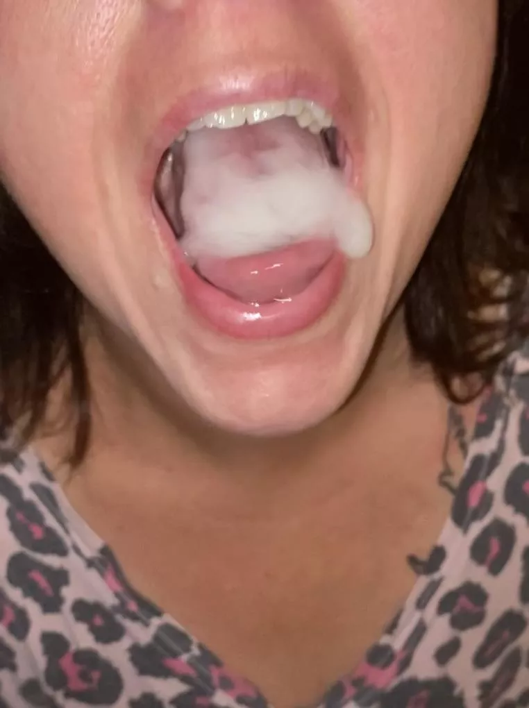 Wife randomly asked me to fill her mouth with cum. This was the result. She’s happy. She wants to do a blowbang with 20+ guys cumming in her mouth.