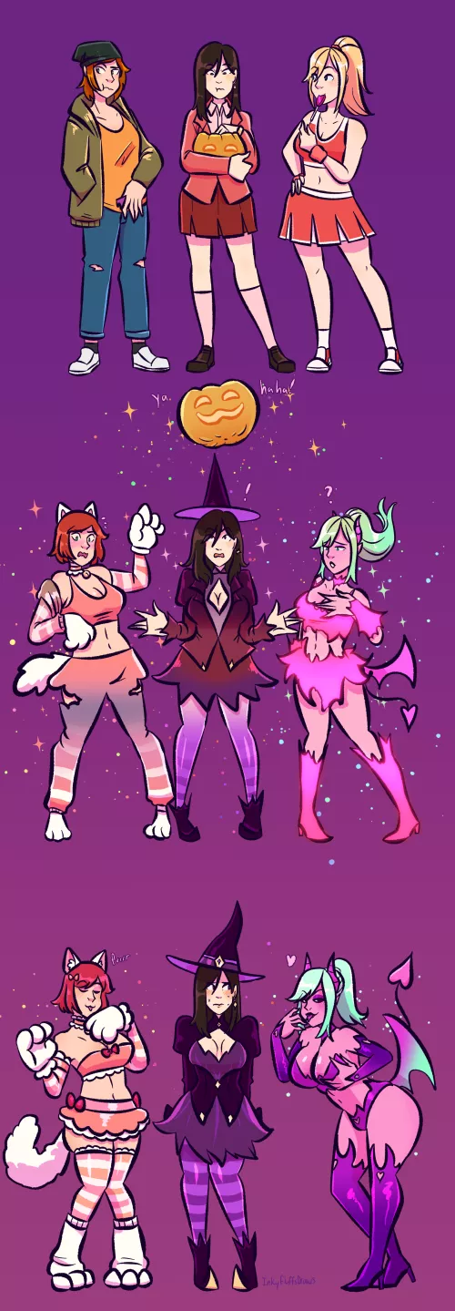 Snac O Lantern (Catgirl, Witch, and Succubus TF) by inkyfluffdraws