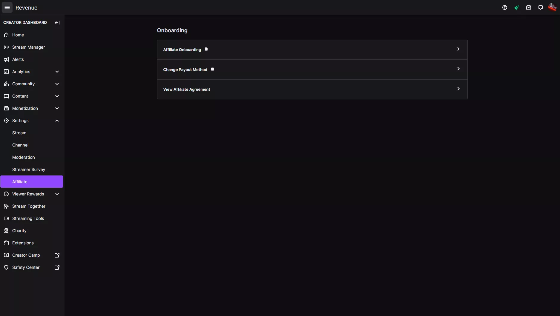 I'm unable to see affiliate settings