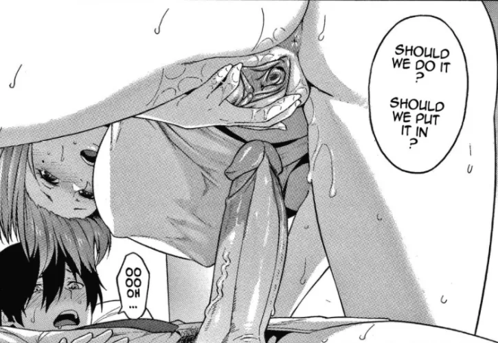 LF Mono Source: Spread pussy, 1girl, 1boy, text bubble,