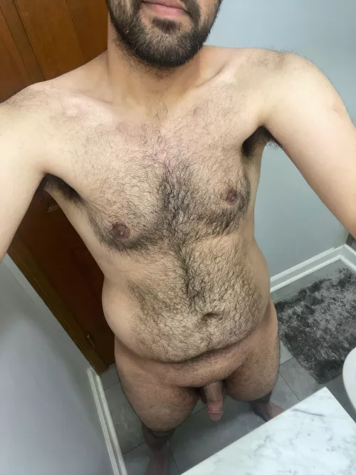 Freshly showered after a long day.