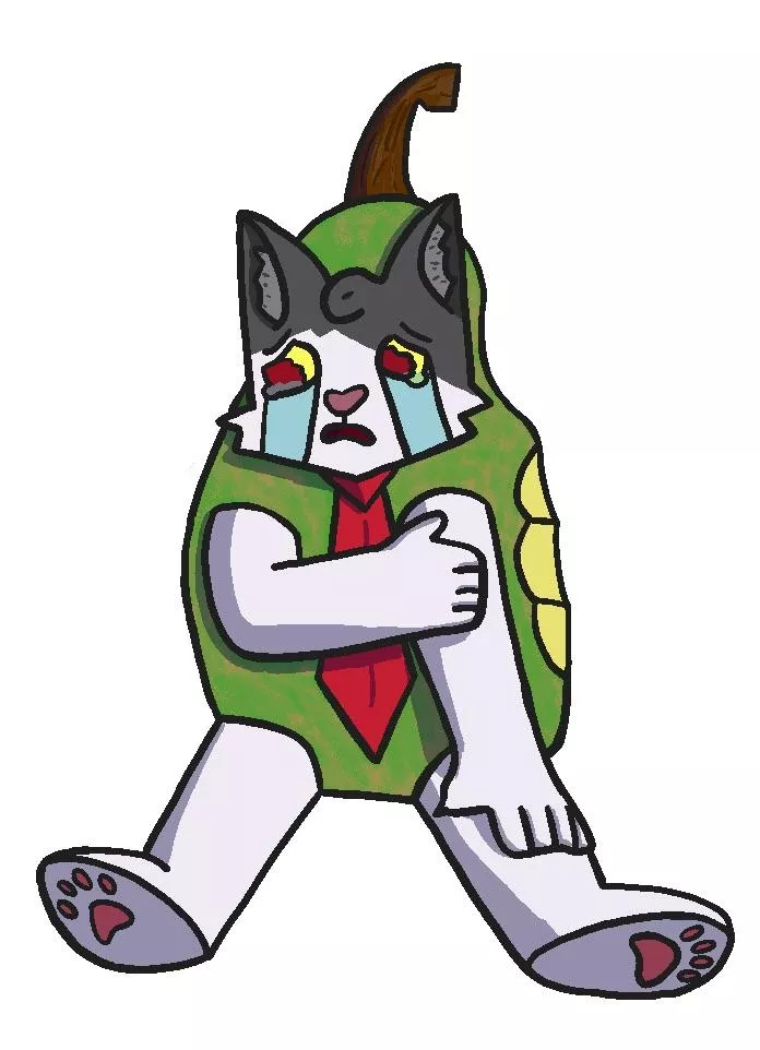 Someone took a bite out of his pear costume ):