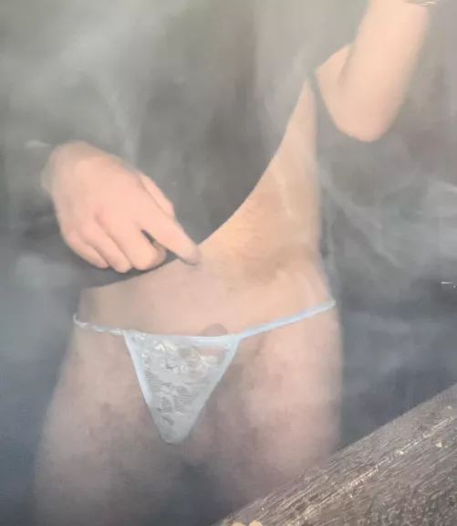 Wearing my gf’s thong while she’s out with the girls