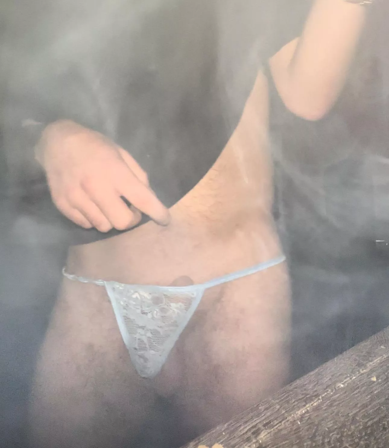 Wearing my gf’s thong while she’s out with the girls